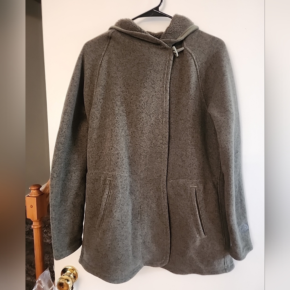 Women's Olive Green The North Face Hooded Fleece Lined Cresent Wrap Cardigan